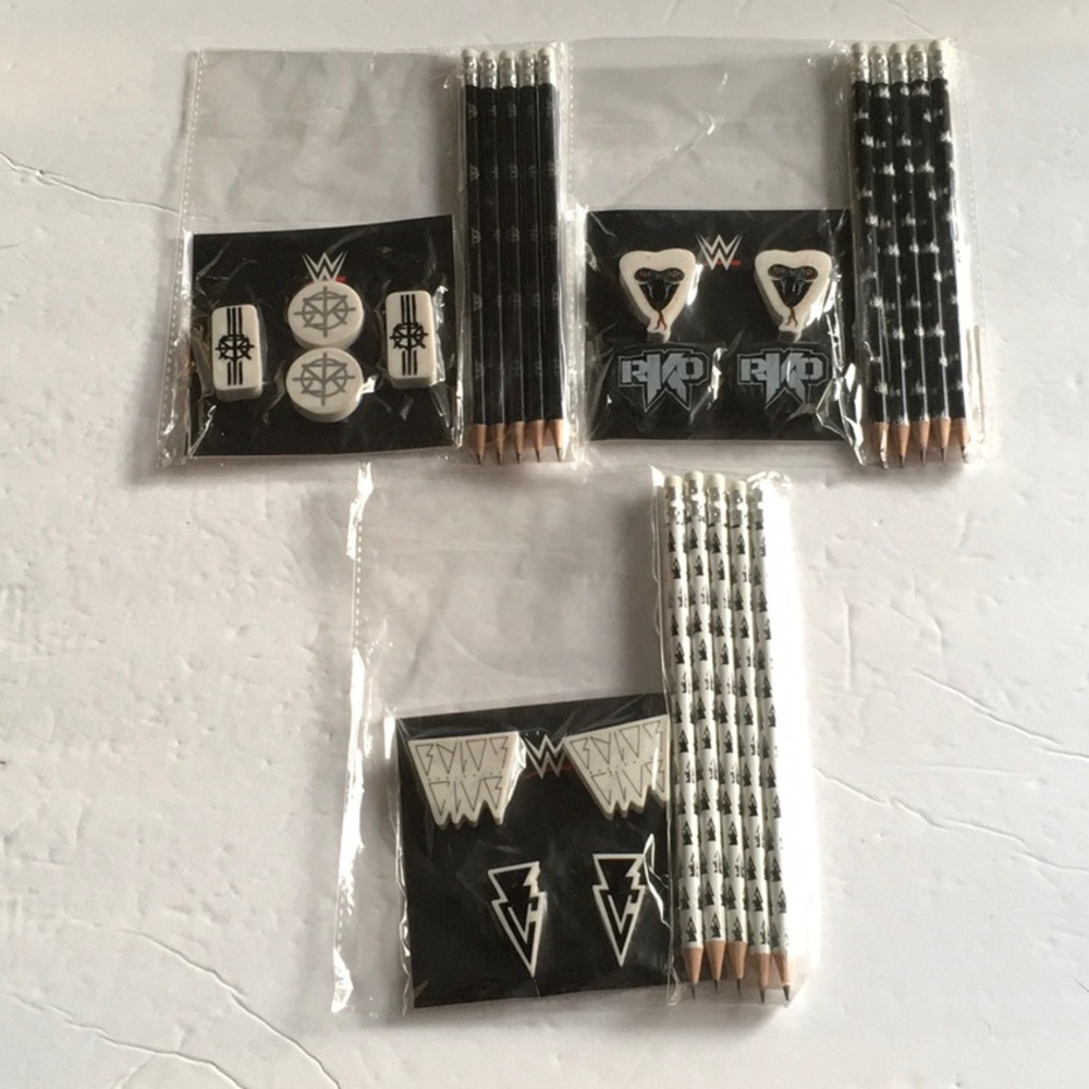 Lot of 3 WWE Pencil And Eraser Sets.